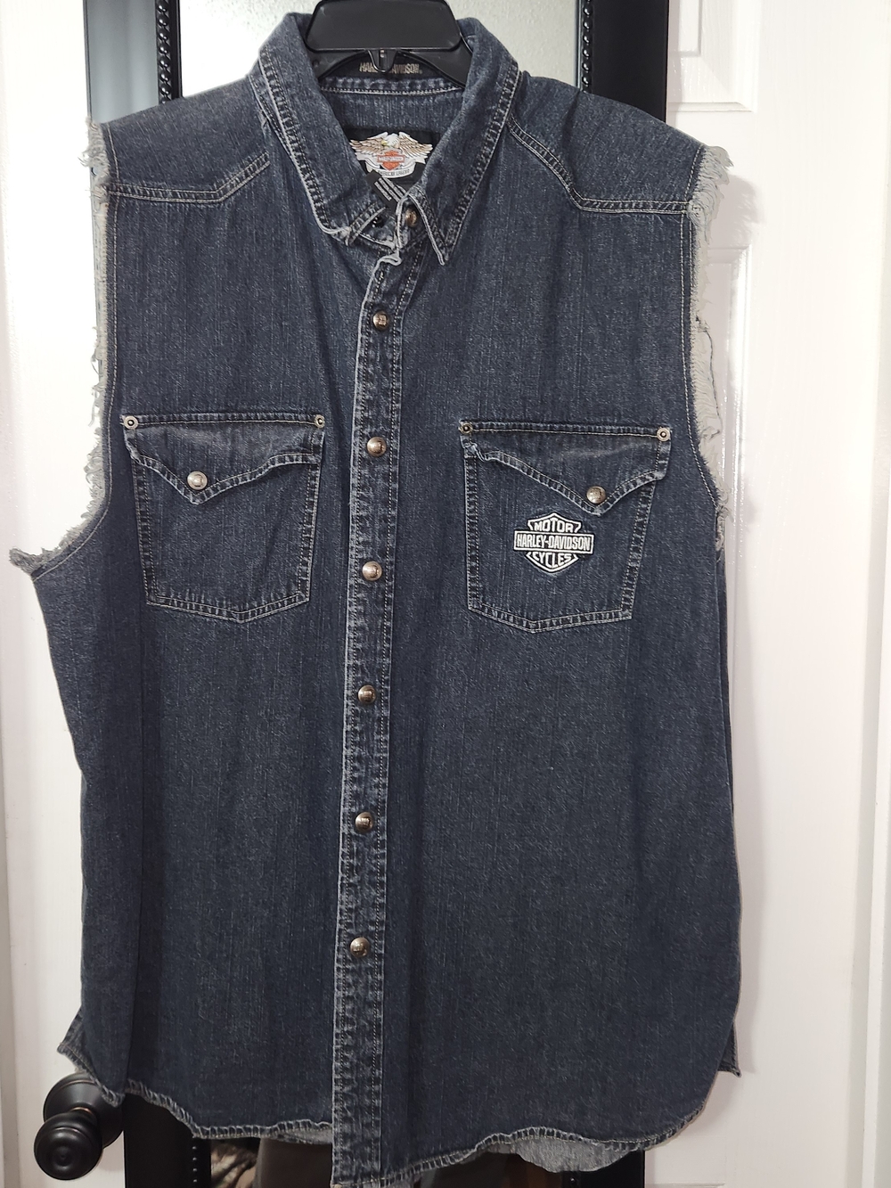 Harley-Davidson Men’s Dark Blue Denim Sleeveless Vest